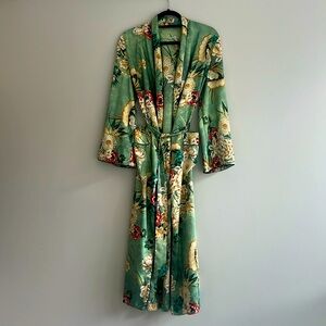 Zara Woman | Green Floral Print Kimono Wrap Dress | Long